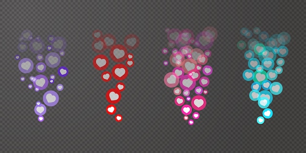 Live like stream social network reactions. Set of colorful hearts in circles