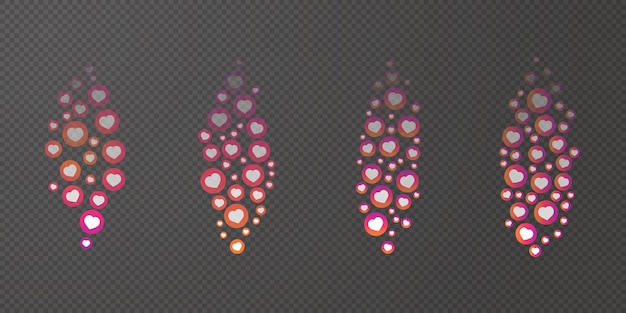 Live like stream social network reactions. Set of pink and white vector hearts in circles