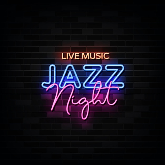 Vettore musica dal vivo. jazz night neon.