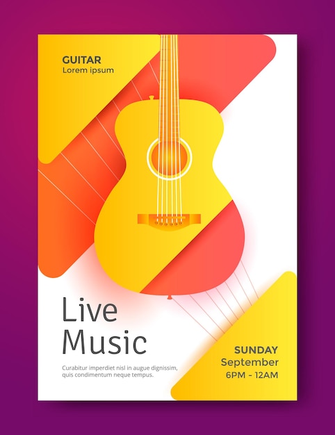 Vettore design moderno del poster di musica dal vivo. chitarra acustica.