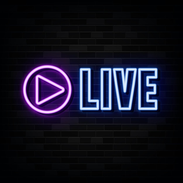 Live neon sign light banner vector illustration