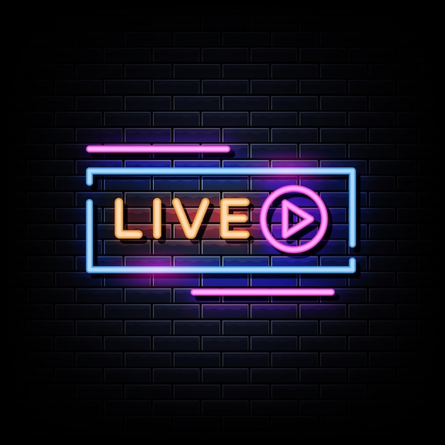 Vector live neon signs style text