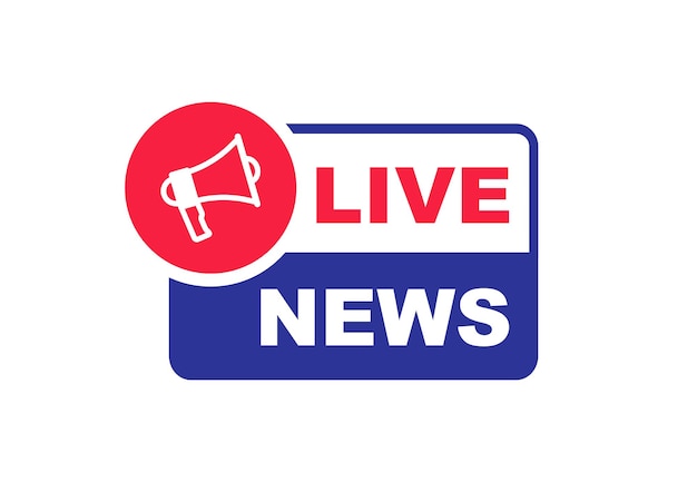 Live news label with megaphone Breaking news Announce loudspeaker icon Vector illustration