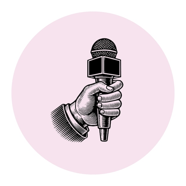 Live news template with microphone Journalism concept Hand Drawn Sketch Vector illustration