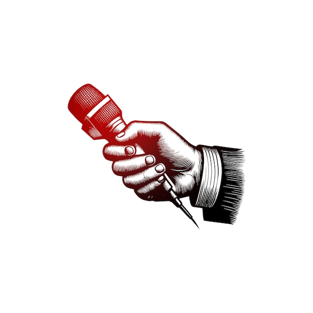 Live news template with microphone Journalism concept Hand Drawn Sketch Vector illustration
