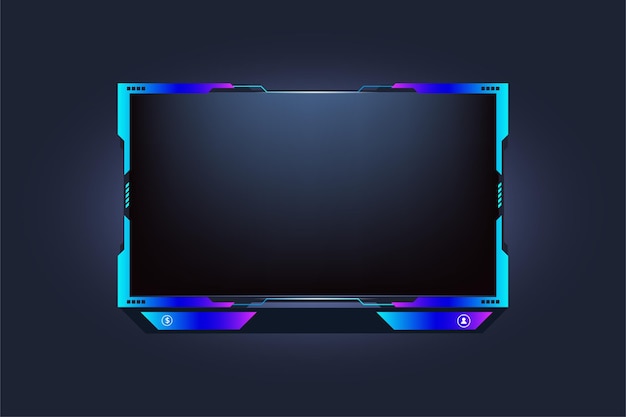 Live online gaming-overlay en streaming pictogramontwerp met knoppen futuristische live streaming-knopvector met digitale abstracte vormen overlay-uitzendingsontwerp met blauwe en paarse kleuren