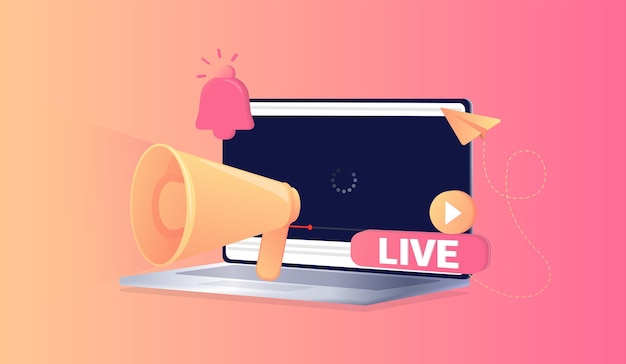 Live Rode knop Live naar video blog show Notificatie Social media achtergrond Marketing