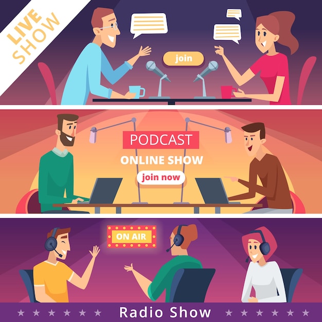 Vector live shows en podcast-bannerset
