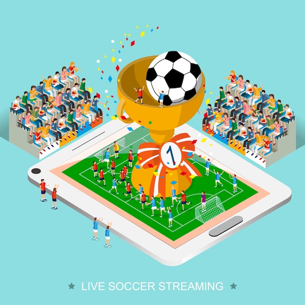 Live soccer streaming concept in 3d isometric flat design