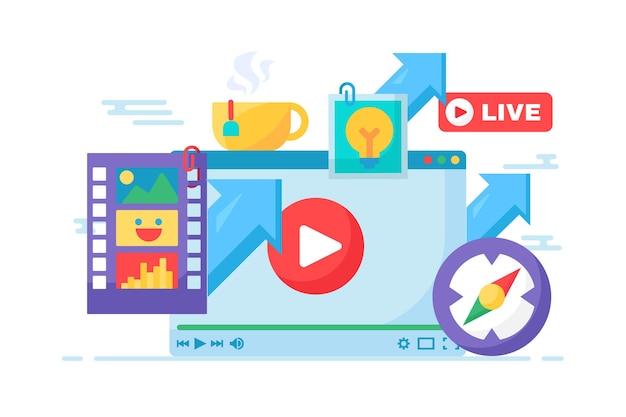 Live stream creative idea concept icon. creating material for online broadcasting semi flat illustration. modern cover design. vector isolated color drawing
