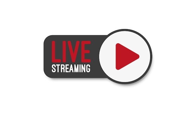 Live stream flat logo red vector design element with play button