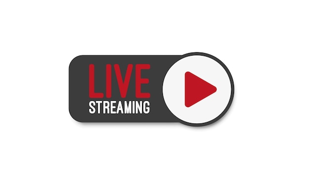 Live stream flat logo red vector design element with play button