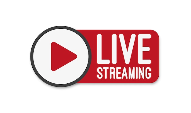 Live stream flat logo red vector design element with play button