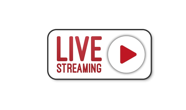 Live stream flat logo red vector design element with play button