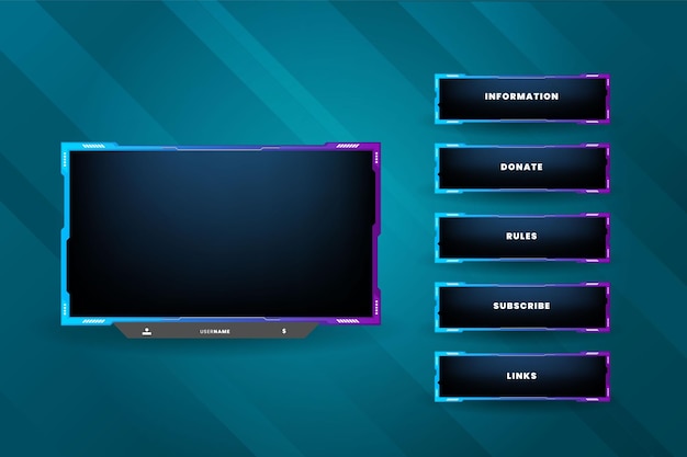 live stream  gameing  panel,Dark theme gaming video template with game screen, live chat and webcam