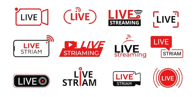 Live stream icon Red symbol of live broadcast television