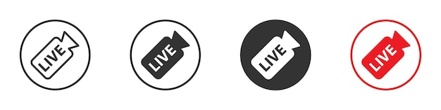 Live stream icons set Video camera with the text live online video stream Vector illustration