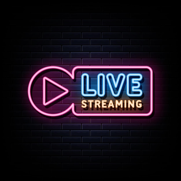 Vector live stream neon signs vector design template neon style