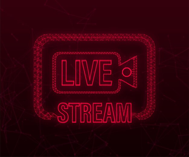 Vector live stream plexus logo - red vector design element with play button. vector illustration