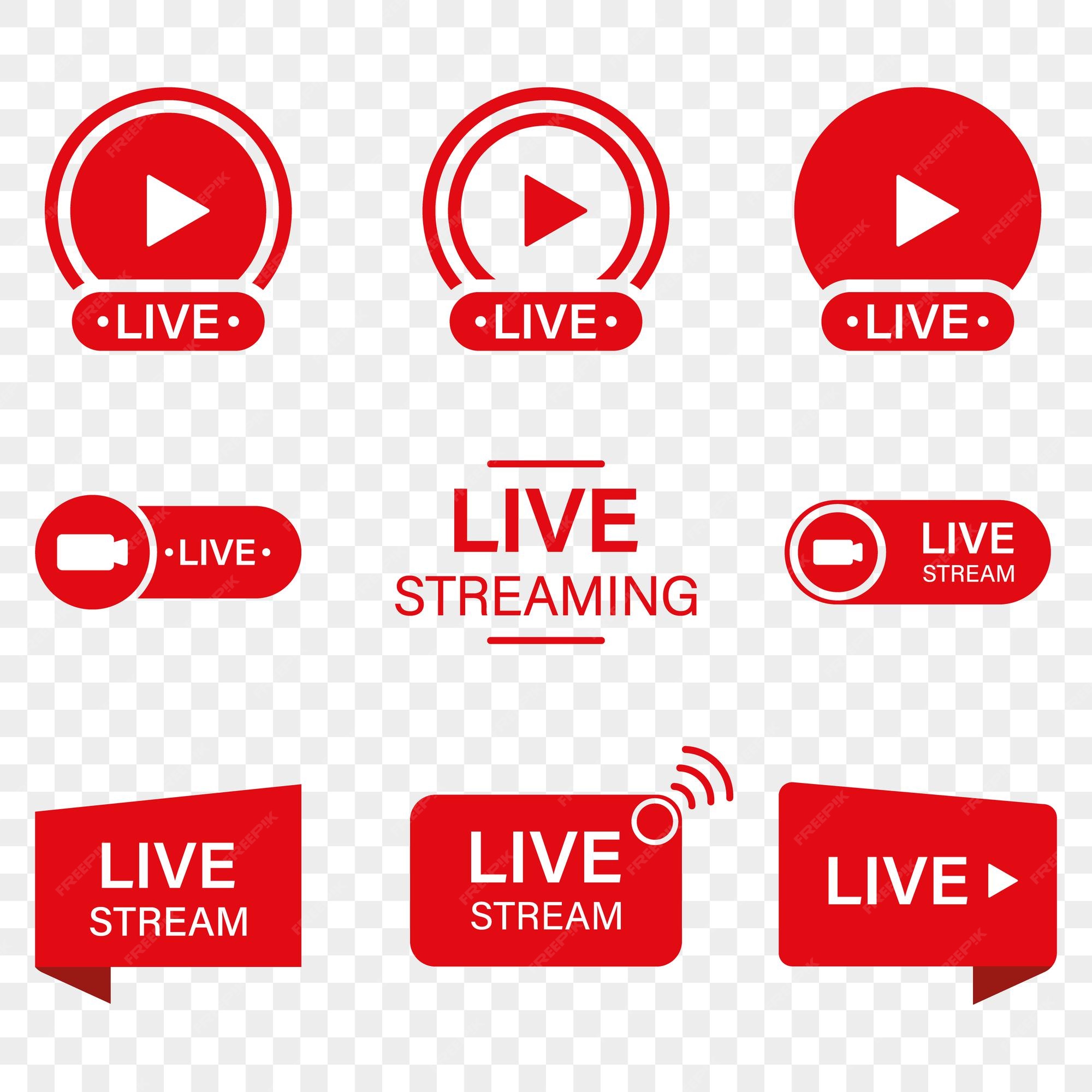 Premium Vector | Live stream sign set on transparent background red symbol  of online news show channel television