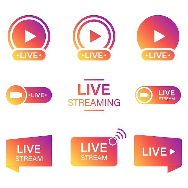 Live stream sign set on white background color symbol of online news show channel television online