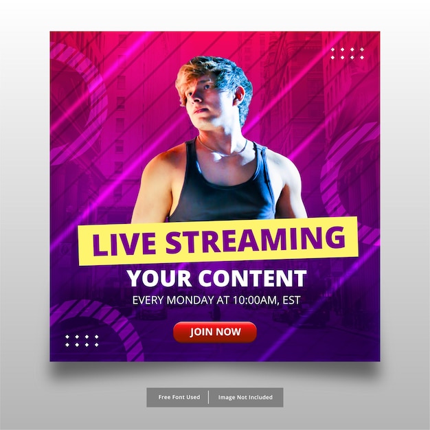 Modello di post sui social media per la progettazione di banner in live streaming