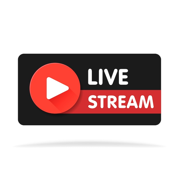 Live streaming banner - red vector design element with play button. vector illustration.