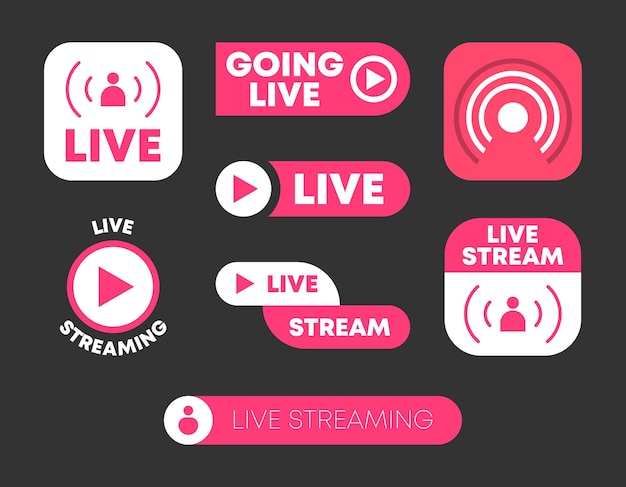 Vector live streaming button illustration collection