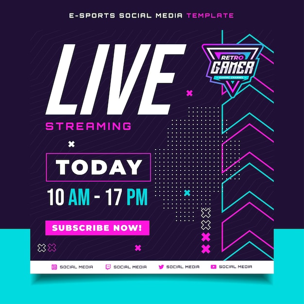 Live Streaming Gaming Banner Template with Logo for Social Media Flyer