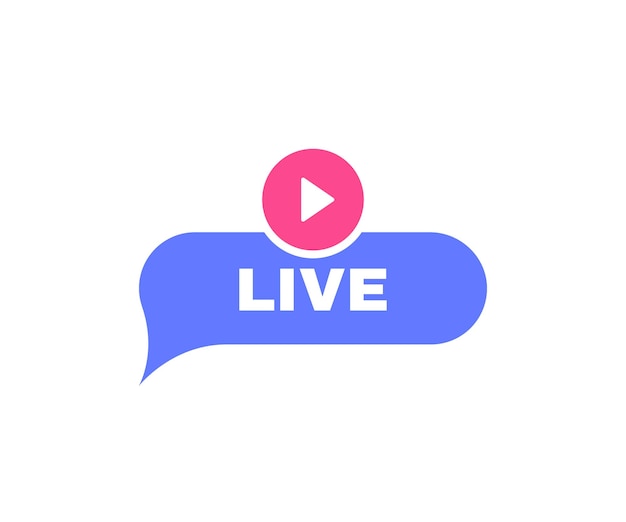 Live streaming geometrische badge bericht bubbels met afspeelknop logo ontwerp vectorillustratie