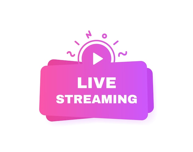 Live streaming geometrische badge met megafoonlabel en abstracte elementen Moderne vectorillustratie