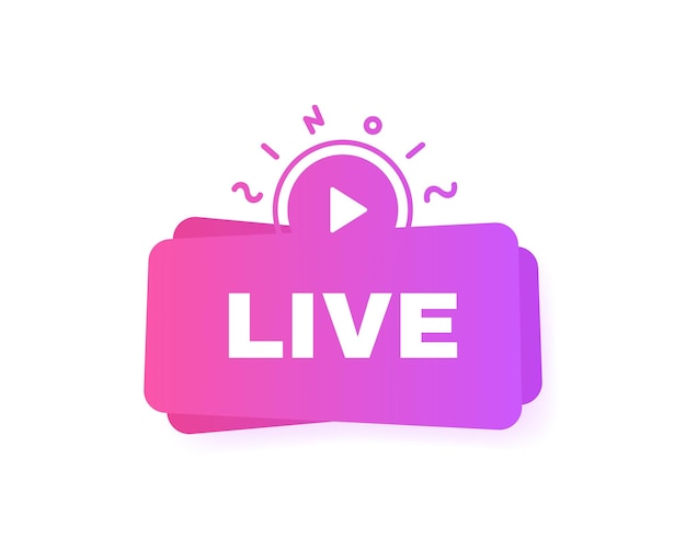 Live streaming geometrische badge met megafoonlabel en abstracte elementen Moderne vectorillustratie