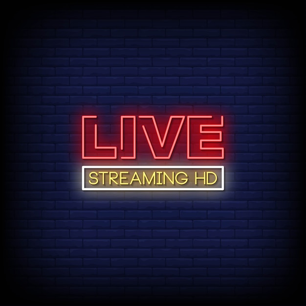 Vector live streaming hd neon signs style text