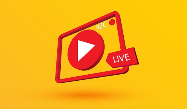 Vettore icona di streaming live pulsante di riproduzione layout di marketing video e simboli web blog sul canale concetto di social media per webtemplate