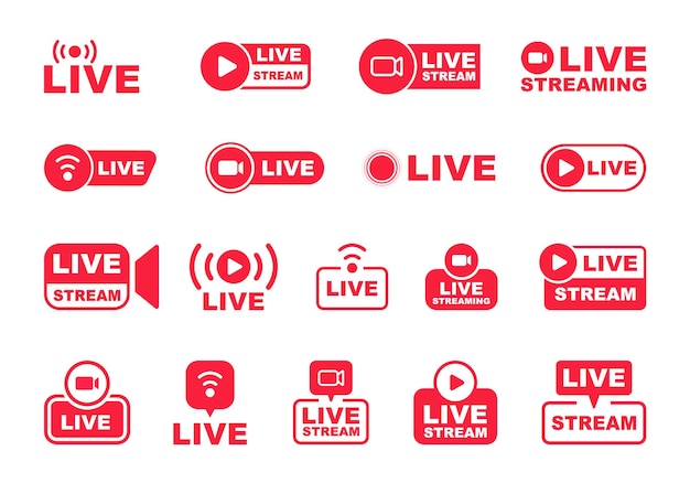 Live streaming icon set live broadcasting buttons and symbols