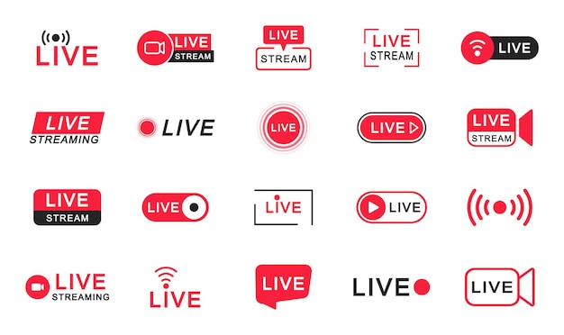 Live streaming icon set Live broadcasting buttons and symbols