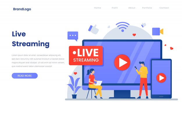 Vettore pagina di destinazione dell'illustrazione in live streaming