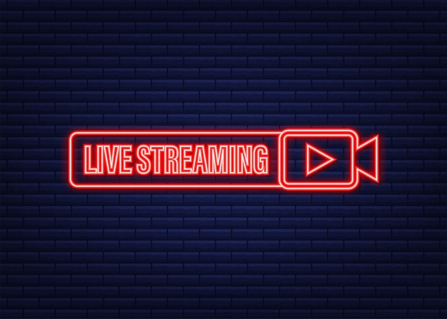 Live streaming-logo. neon icoon. stream-interface. vector voorraad illustratie.