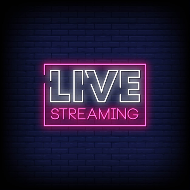 Live streaming neon sign style text vector