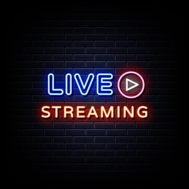 Live streaming неоновые вывески стиль текстовый вектор