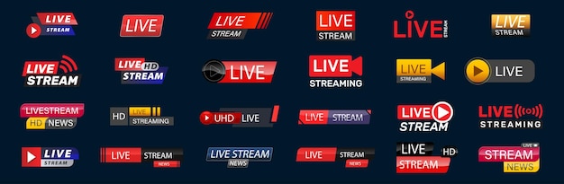 Live streaming set red icons Play button icon vector Vector illustration