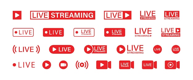 Live streaming set red icons Play button icon vector