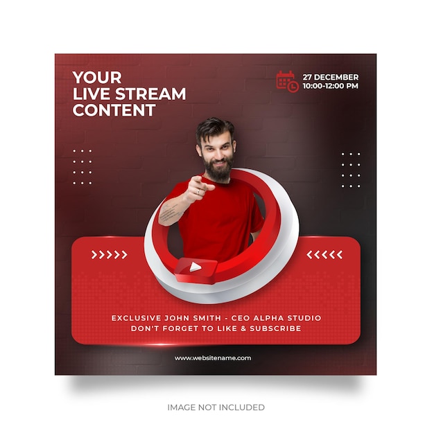 Live streaming youtube social media post template