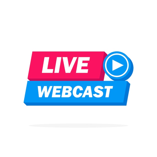 Etichetta live webcast - pulsante, emblema, adesivo, banner. illustrazione vettoriale.