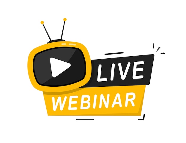 Live webinar button emblem label live stream icon in flat style on white background