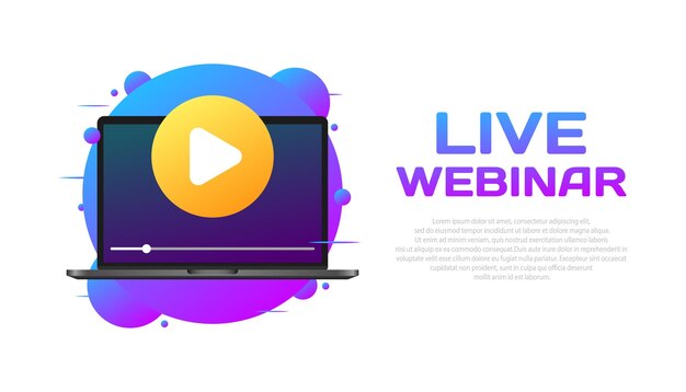 Live webinar button Flat purple play button on a laptop live webinar button play on a laptop Vector icon