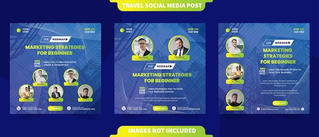 Live webinar digitale marketingstrategie voor sociale media post banner vierkante flyer met bewerkbare fotosjabloon