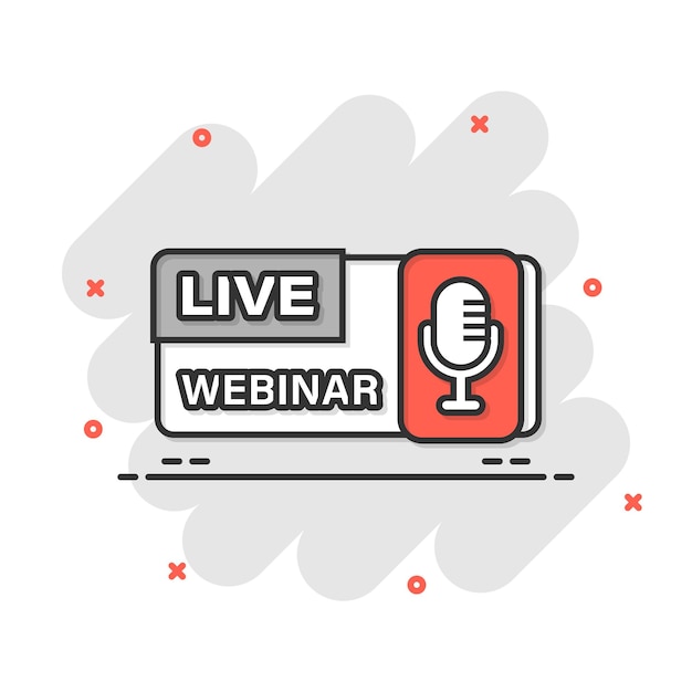 Live webinar icon in comic style Online training cartoon vector illustration on isolated background Conference stream splash effect sign business concept