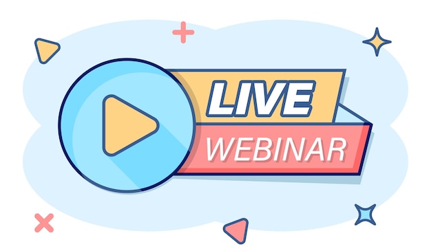 Live webinar icon in comic style Online training cartoon vector illustration on isolated background Conference stream splash effect sign business concept