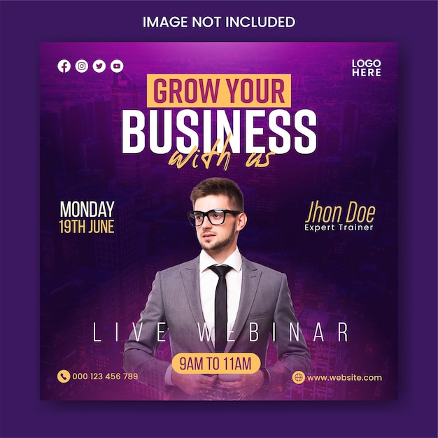 Live webinar social media banner and online business conference instagram post template design